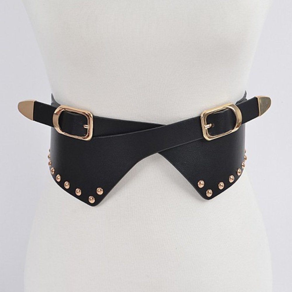Wide Studded Elastic Waist Belt, Snaps in back - Picture 4 of 7